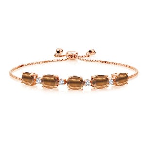 Authentic 18K Rose Gold Plated Silver Bracelet Tiger Eye Moissanite (6.51 Cttw)