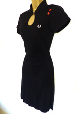 amy winehouse fred perry black knit key hole short sleeve dress UK 6