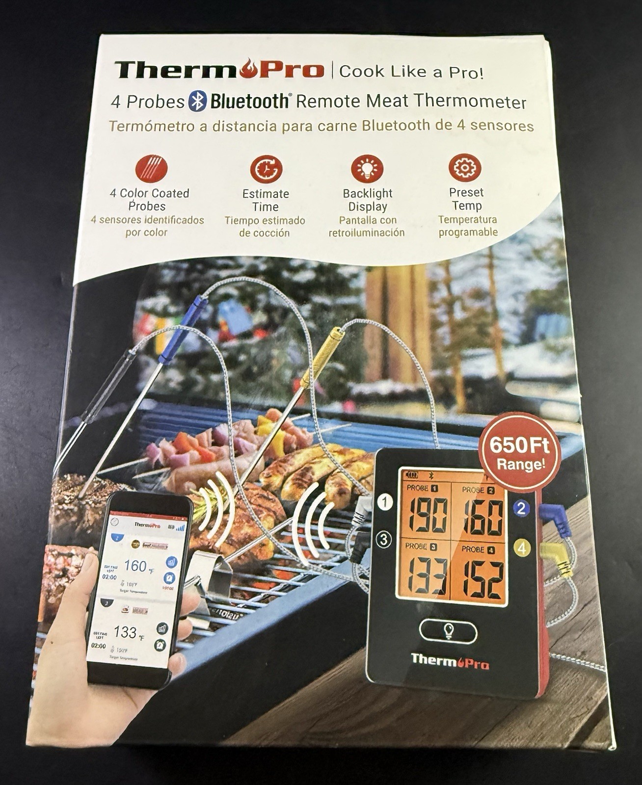 Therm Pro 4 Probe Bluetooth Remote Meat Thermometer (TP-25W) Works VK06