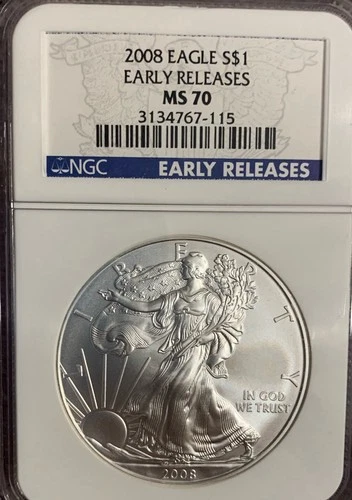 2008 AMERICAN SILVER EAGLE EARLY RELEASES :: NGC MS-70