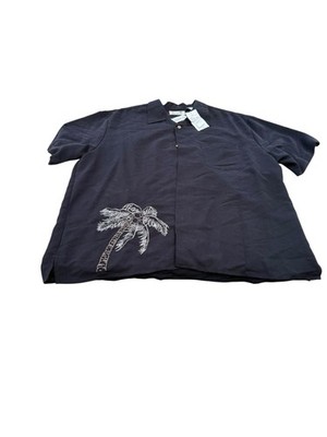 Havana Shirt Co Palm Tree Camp Shirt Mens XL Black Rayon Blend NWT