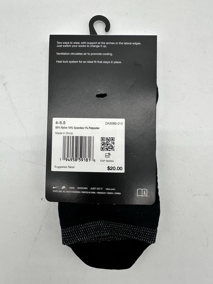 NUEVO UN PAR DE CALCETINES PARA MUJER NIKE SPARK DRI FIT PARA CORRER LIGEROS SIN MOSTRAR NEGROS SM Foto 2 de 3