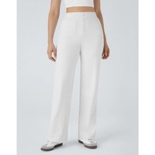 NWT Halara DayStretch High Waisted Pockets Straight Leg Pants, White, Size M