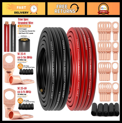 4 Gauge Copper Clad Aluminum Wire 50ft Black/Red, Battery Cable for Car Audio, R