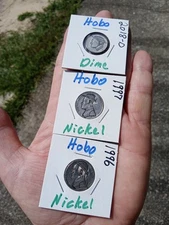 LOT OF 3 BEAUTIFULLY HAND CARVED HOBO NICKELS (Nickels And Dime). COINS! N2