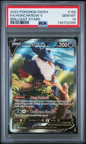 PSA 10 Honchkrow V #162 2022 Pokemon Sword & Shield Brilliant Stars 136702386