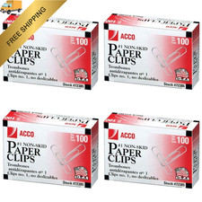 ACCO Paper Clips, 1 Size, Economy, Non-skid, 100/Box 4 1.75 inches