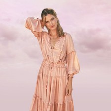 Spell Soirée Clementine Dress – Blush Pink Bohemian Maxi Dress | Size S