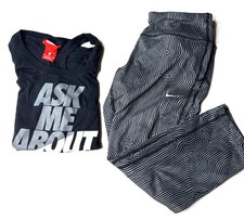 Nike Tank Top Leggings Set Black Striped Pattern M