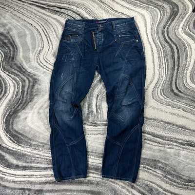 Vintage Cipo & Baxx Blue W37 L32 Distressed Biker Zip Denim  Straight Leg Jeans