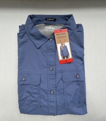 Eddie Bauer Mountain Ripstop Long-Sleeve Top Blue M Classic Fit UPF 50+