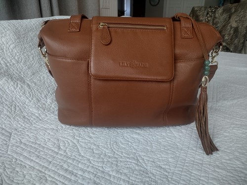 Beautiful Genuine Leather Lily Jade Madeline Convertible Brown Diaper Bag