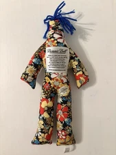 Dammit Doll Plush Stress Relief 12" Black Floral Blue Hair Rag Doll