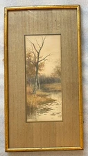TOKUSABURO KOBAYASHI, EARLY 20TH CENTURY WATERCOLOR, LANDSCAPE SCENE, FRAMED EUC