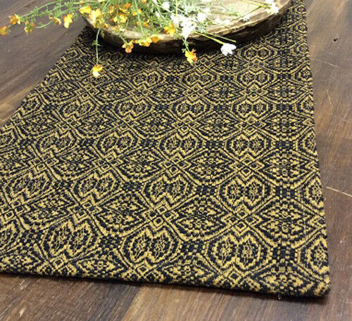 Pebble Brook BLACK MUSTARD Woven Table Runner 32" x 14" Farmhouse Primitive