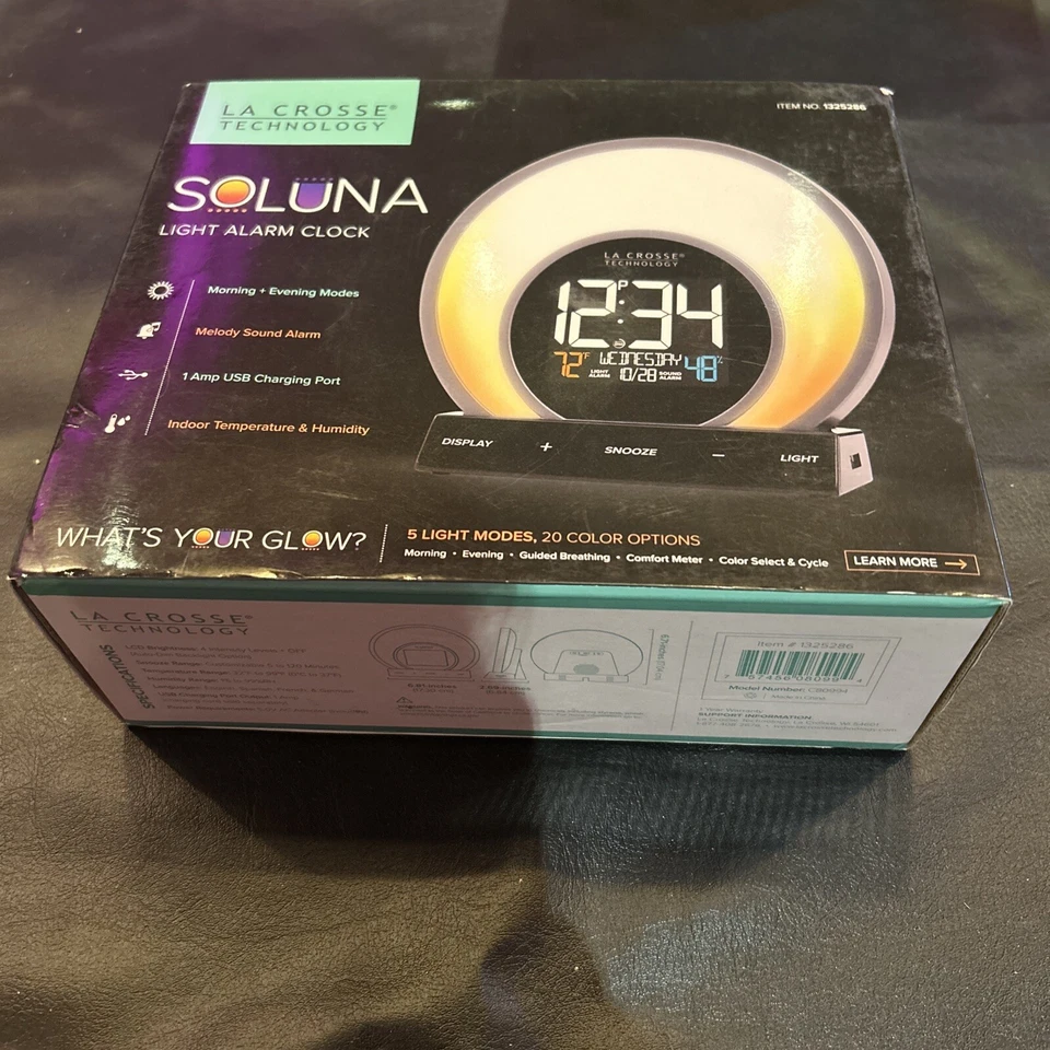 C80994 La Crosse Technology Soluna Mood Light Digital Alarm Clock with USB Port - Image 2 of 3