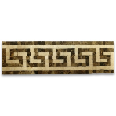 B0088P Marble Mosaic Border Listello Tile Greek Key Emperador 3.5x11.8 Polish