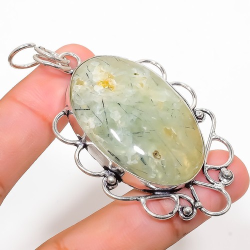 Collier Préhnite Naturelle Et Argent Sterling 925 - Fait Main - Longueur Réglable 20 Pouces