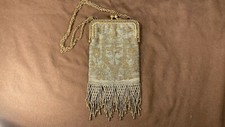 Antique Gold Frame Gold and Silver French Micro Bead Fringe Purse