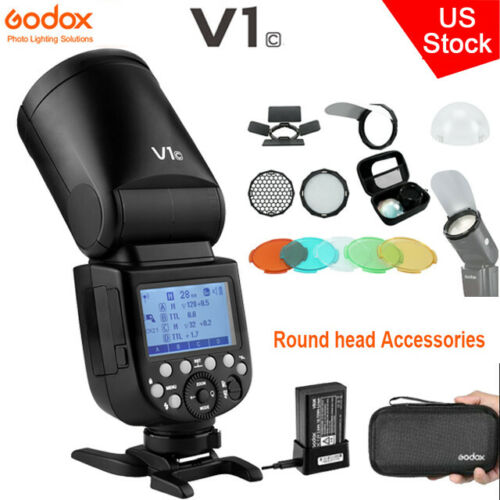 US Godox V1C TTL 1/8000s HSS Round Head Flash For Canon+Magnetic Accessories Kit - Picture 1 of 12