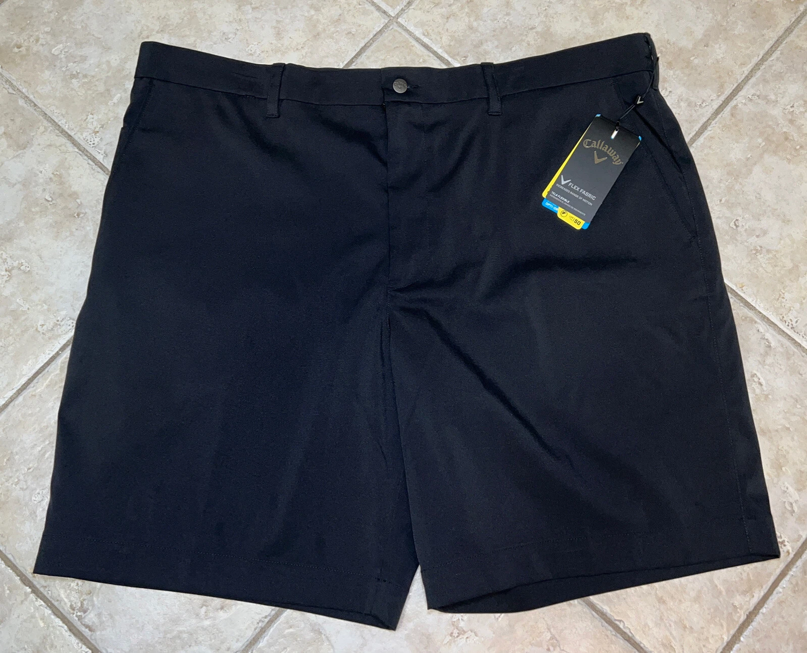 Callaway Stretch Shorts Flex Fabric Opti-Dri Mens 50 Caviar Black UPF 50 NWT