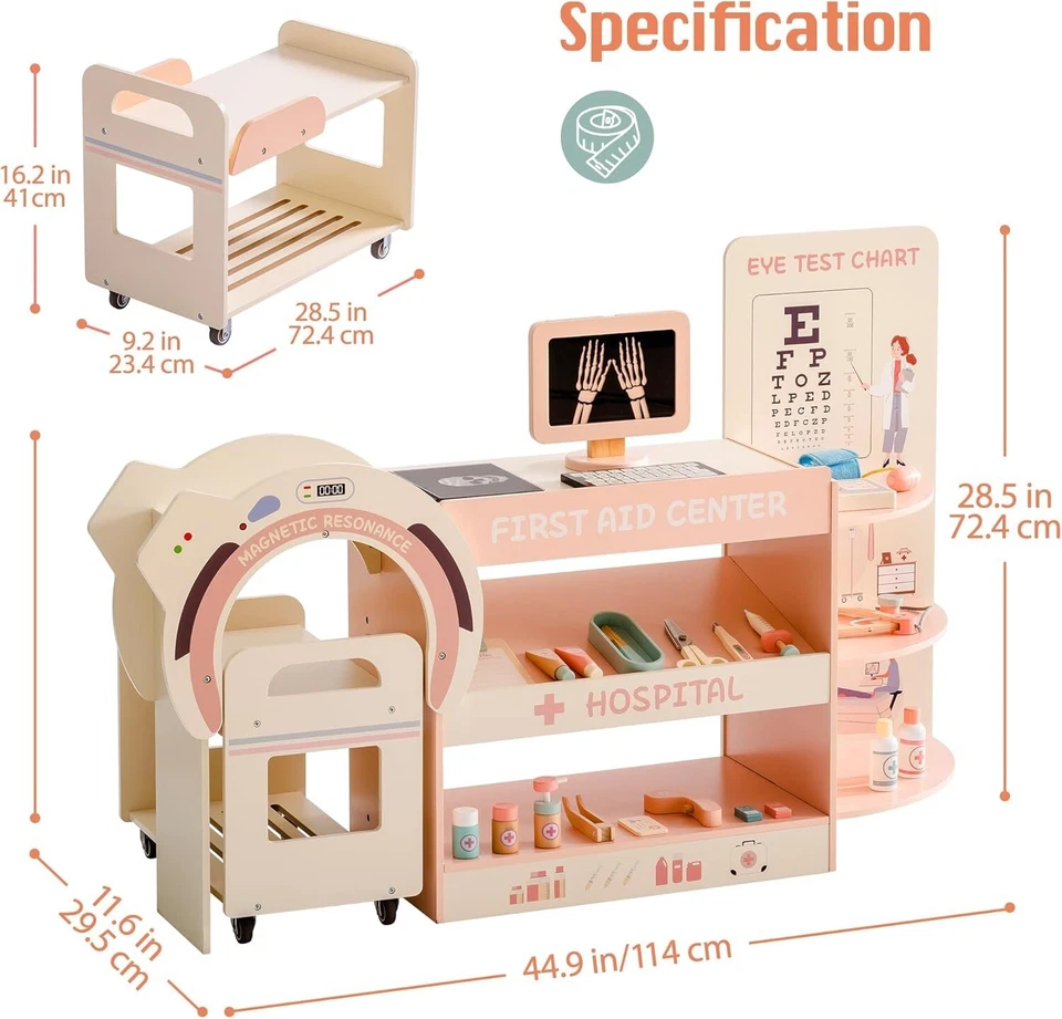 Robud Wooden Kids Pretend Play Emergency Operating Table Medical Center Toy Set - Image 3 of 4