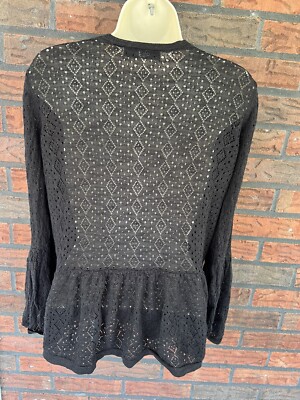 August Silk Knit Open Cardigan Small Sheer Lightweight Sweater Flare Long Sleeve