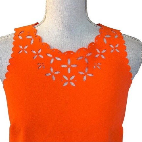 J. Crew Laser Cut Sheath Sleeveless Classic Dress Women’s Sz 2 Neon Persimmon - Picture 3 of 8