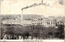 Postcard 1908 Beet Sugar Factory Birds Eye Smokestack Waverly Iowa D7