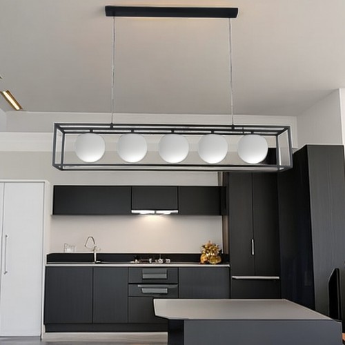 Lampadario A Sospensione Moderno Rettangolare Sfere In Vetro Attacco G9 Cucina - Foto 2 di 11