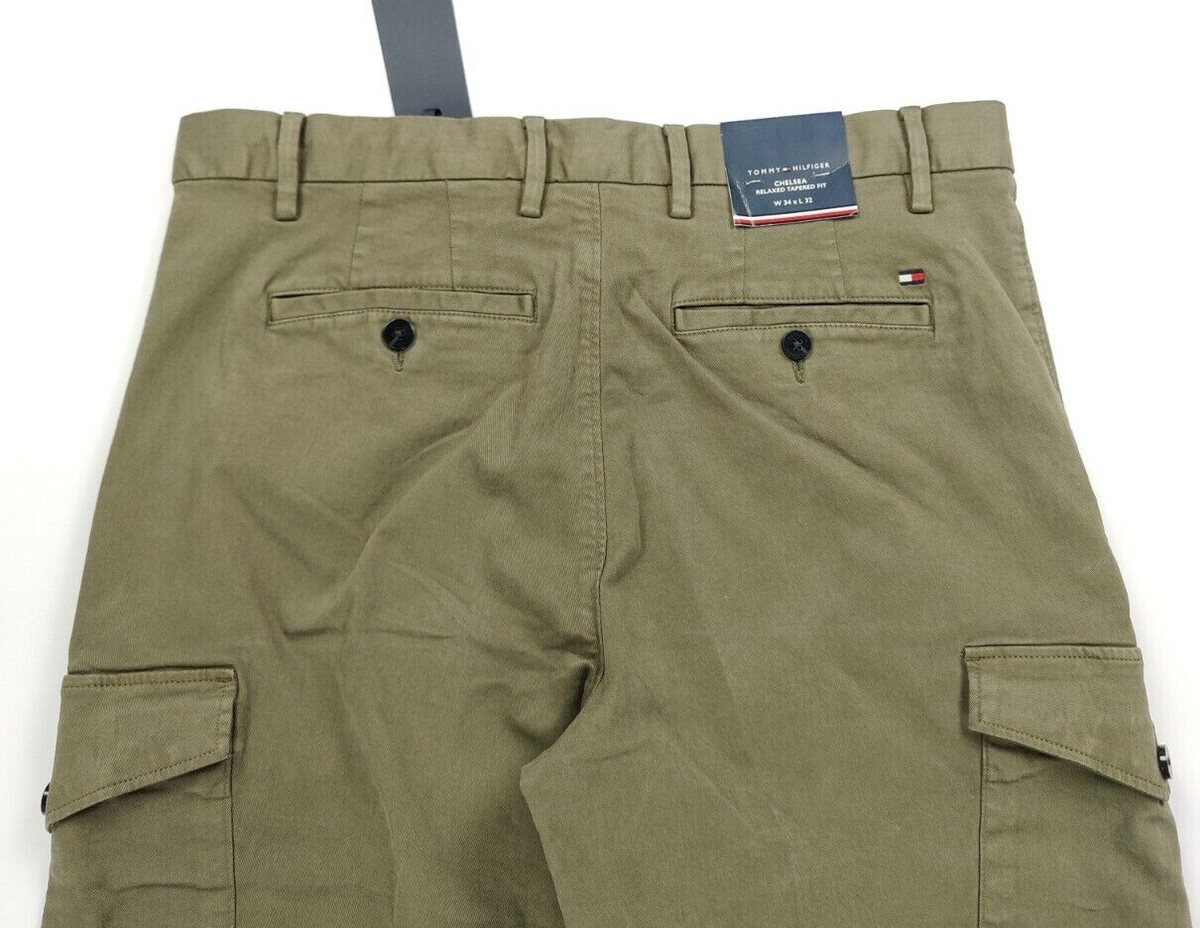 Tommy Hilfiger Cargohose Herren Chelsea Relaxed Tapered Fit oliv army green  | eBay