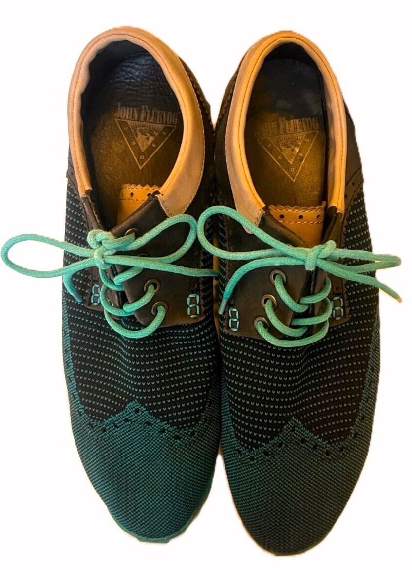 John Fluevog Future Round Toe Orbit Brogue Wingtip Derby Men’s Shoes Sz 10 Green orbit-blue-green-brogue-  main image 3