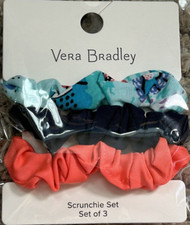 Vera Bradley Antilles Treasure Set of 3 Scrunchies Sea Life Navy Blue Orange New