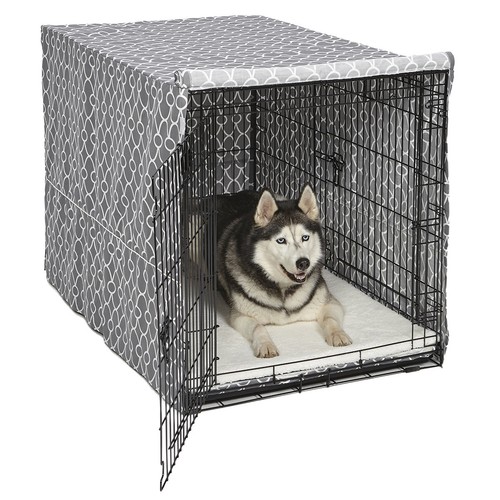 Dog Crate Cover High Quality Quiet Time Private Secure Comfort Cool Grey Pattern - Picture 10 of 10