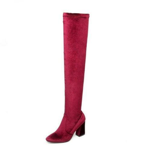 Women's Over Knee HIgh Boots Shoes High Block Heel Casual Zip Pointy Toe Party - Picture 14 of 17