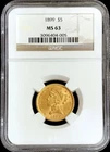 1899 GOLD USA $5 DOLLAR LIBERTY HEAD HALF EAGLE COIN NGC MINT STATE 63
