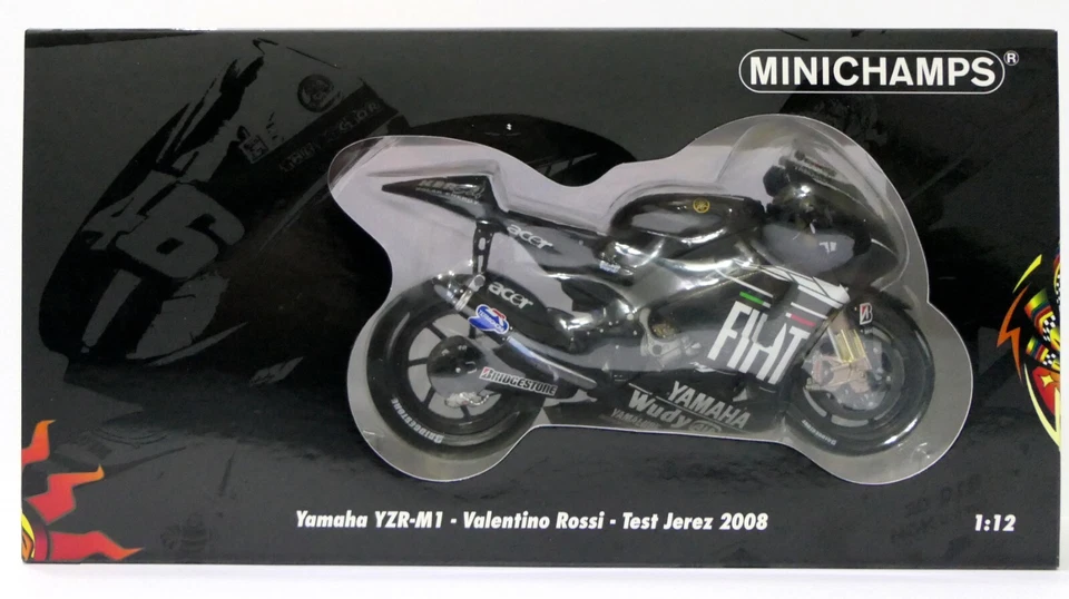 MINICHAMPS 1/12 VALENTINO ROSSI YAMAHA YZR-M1 – ESSAI JÉREZ 2008 122093946 NEUVE - Photo 2/4
