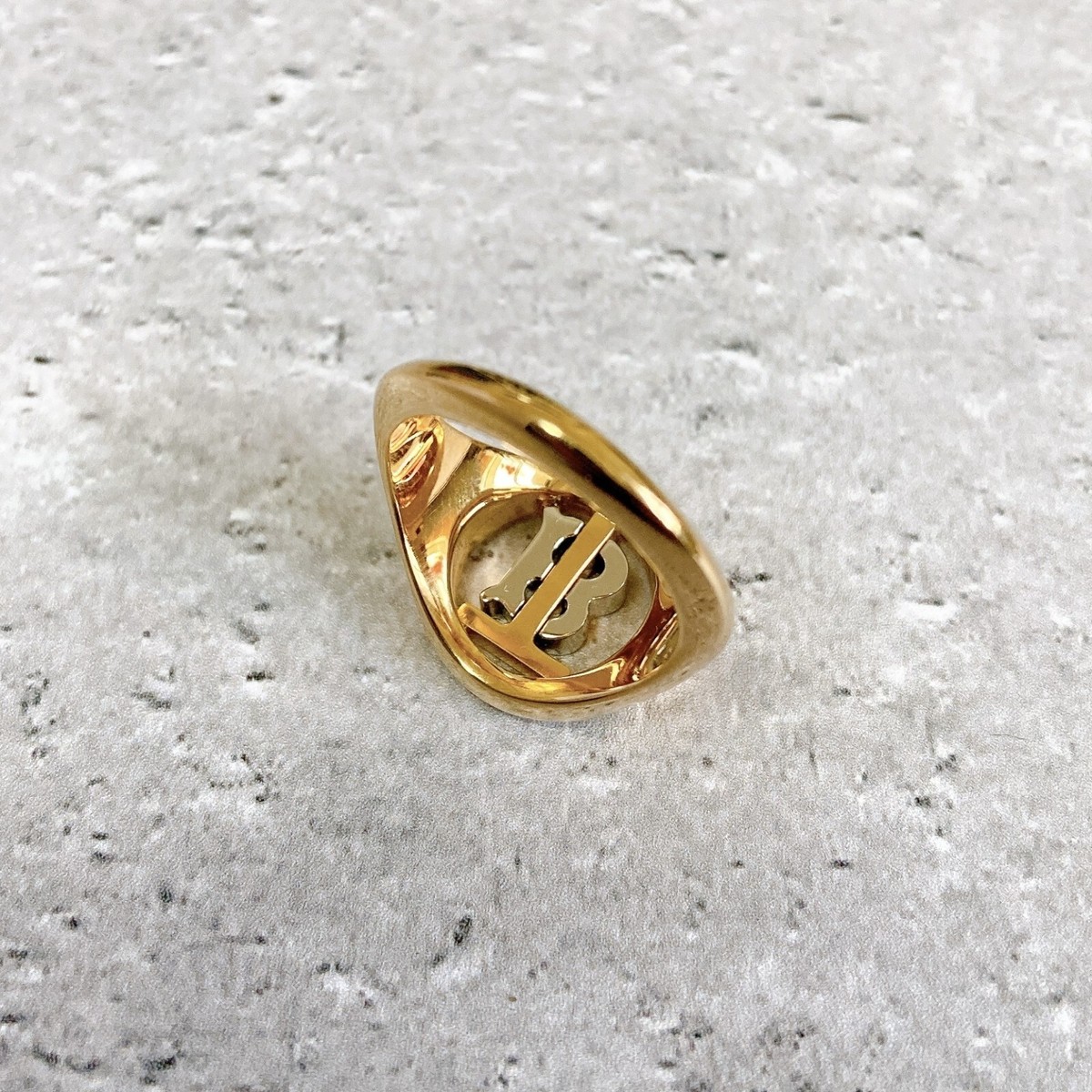 BURBERRY Signet Ring TB Monogram Motif Brass S Size Light Gold