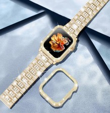 Watch Band Compatible with Apple Bling Women Gold Rhinestones Case Adjustable