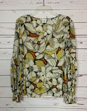 Cabi Women's M Medium Yellow Black Floral Print Long Sleeve Sequel Top 3954
