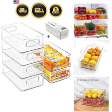 Stackable Refrigerator Organizer Bins, 6 Pack Clear Kitchen Organizer Contain...