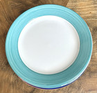 Set of 4 Lunch Plates 9" Homer Laughlin Restaurant Ware Turquoise Blue Pink Rim