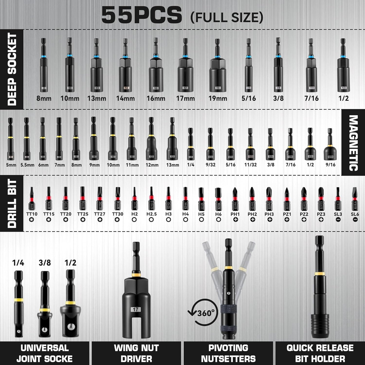Impact Socket Set, Magnetic Nut Driver Set,Impact Driver Bit Set