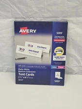 100 Cards Avery Tent Cards Matte White Medium Embossed 2 1/2" x 8 1/2" Sealed A