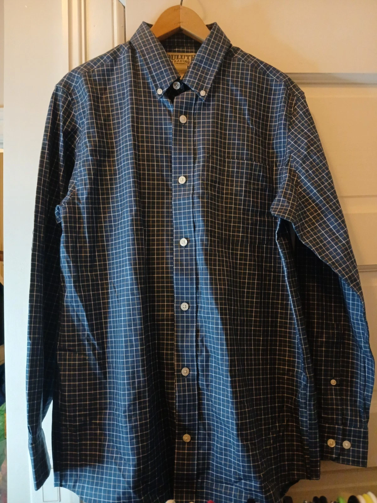 Duluth Trading Co Button Shirt Mens M Blue Plaid Long Sleeve Cotton