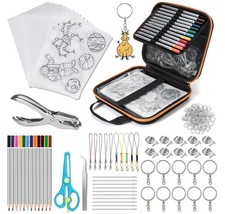 Shrinky Dink Sheets Kit with Case, 186 PCs Shrinky Dinks Keychain Kit with 20...