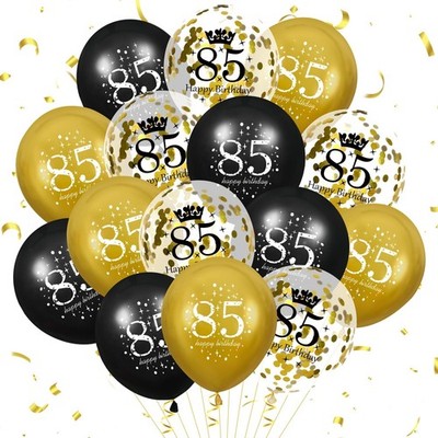 85th Birthday Balloons for Men, 15Pcs Black Gold Happy 85th Birthday Balloons...