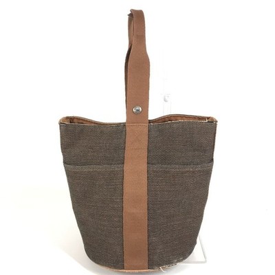 HERMES Saxo MM Canvas Handbag Brown Unisex Compact Bucket Style Bag