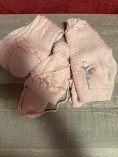 Vintage Baby Pink Sweater Set Footed Tights  Bonnet Knit Ruffle 70  s 80  s