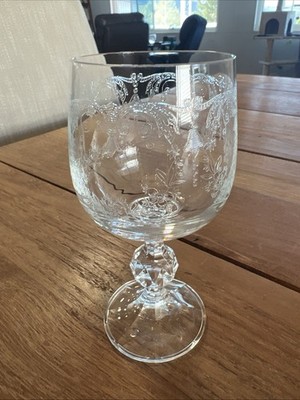 Bohemia Crystal Cascade Etched Wine Glass Goblet 5.75  High X 3  Wide